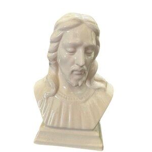 Ceramic Jesus Bust Ivory Figurine Religious Home Decor 6" Tall Vintage Christian